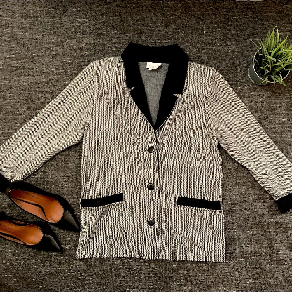 Vintage Houndstooth Blazer W/ Black Lining